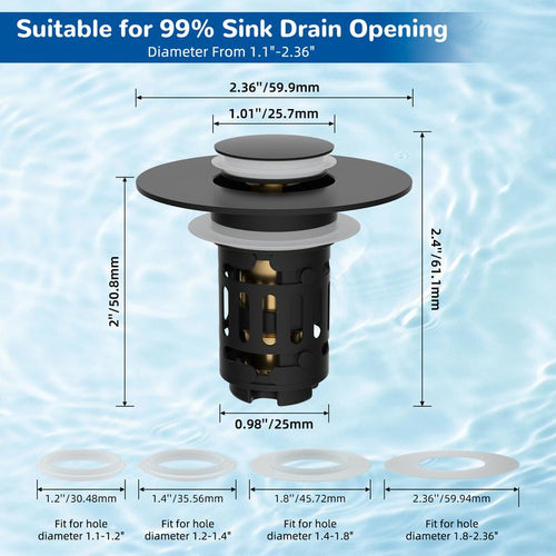 3-in-1 Universal Sink Drain Stopper with Stainless Steel Hair Catcher