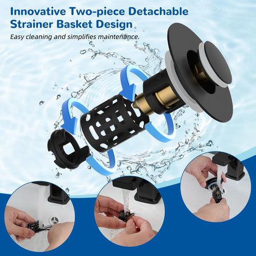3-in-1 Universal Sink Drain Stopper with Stainless Steel Hair Catcher