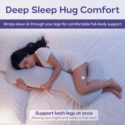 GoVarte Grey Body Pillow - Full Body Ergonomic Support Pillow for Back, Belly, Hips & Legs, Cooling Side Sleeper Pillow for Pregnancy, Maternity & Body Pain Relief