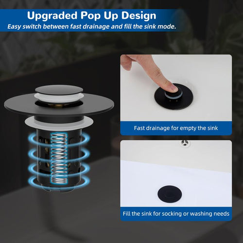3-in-1 Universal Sink Drain Stopper with Stainless Steel Hair Catcher