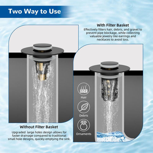 3-in-1 Universal Sink Drain Stopper with Stainless Steel Hair Catcher